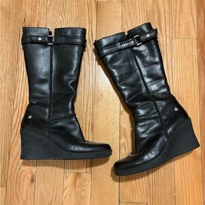 UGG Maxene Wedge Heel Black Leather Boots